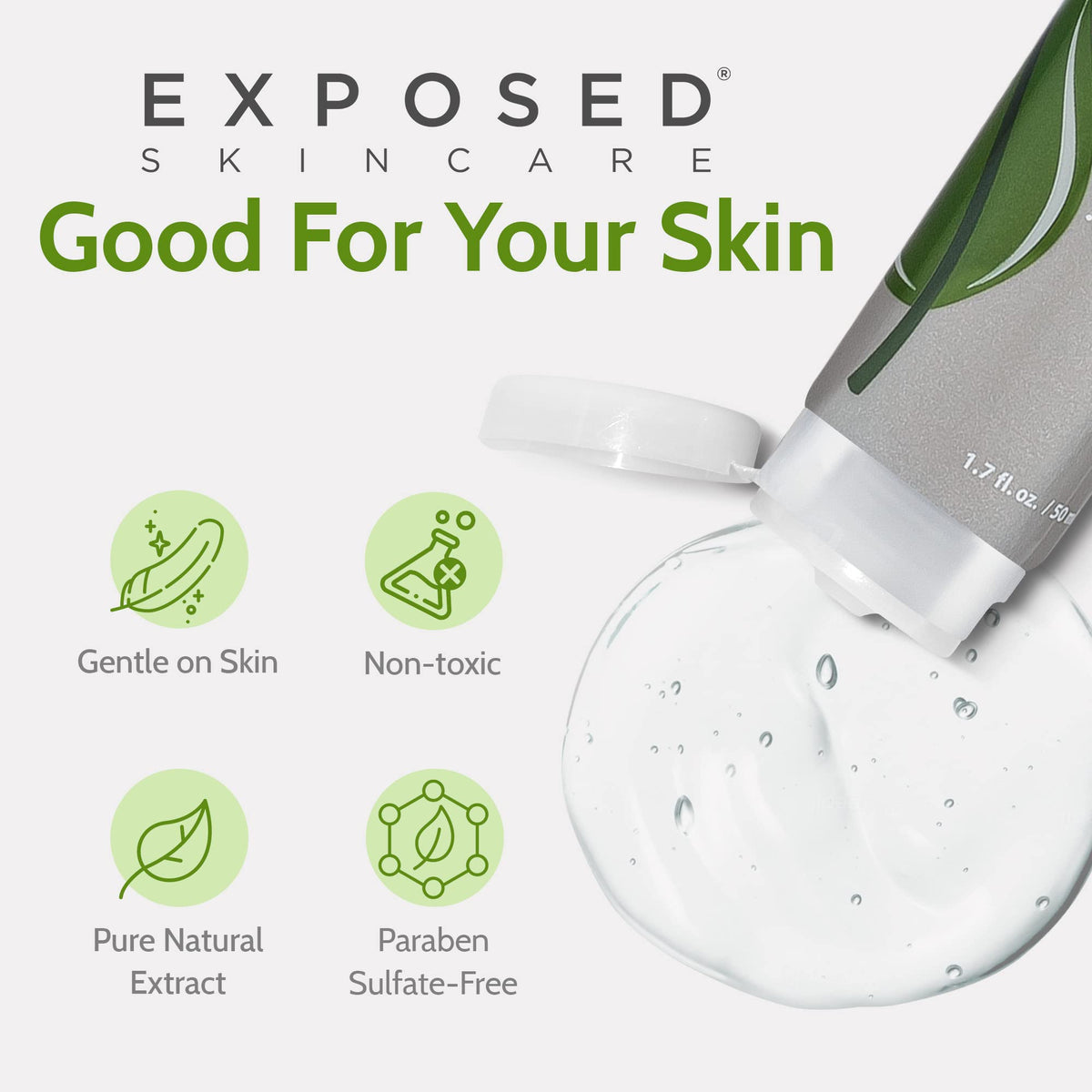 Exposed Skin Care Clear Pore Serum swirled on finger showing texture and consistency.