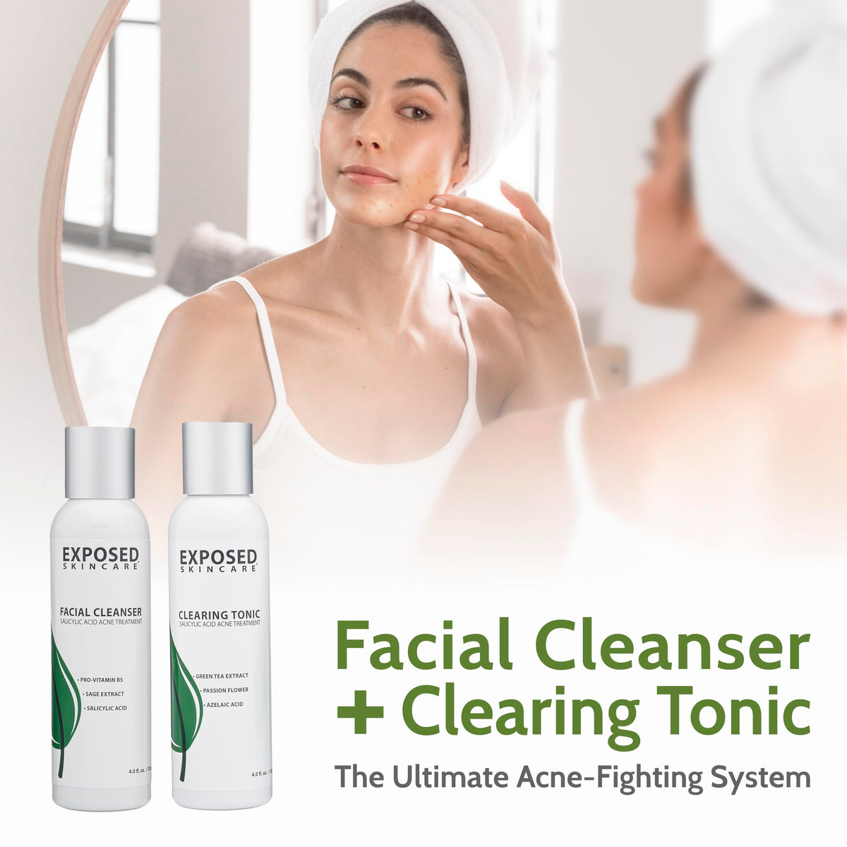 Exposed Skin Care close-up product label highlights safe, non-toxic ingredients.
