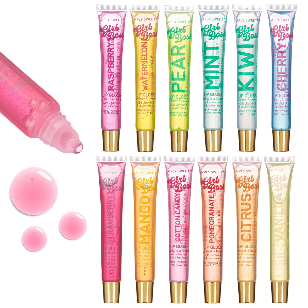 EXPRESSIONS 12pc clear lip gloss pack on display for mess-free lip care.