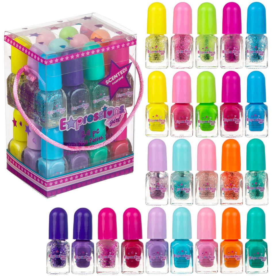 Expressions 24pc scented nail polish value pack in open case for kids' colorful nails