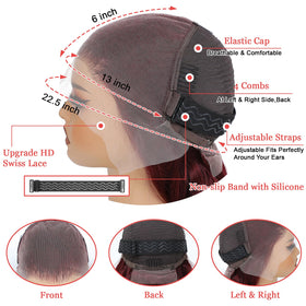 Exquelin burgundy wig with pre-plucked cap for quick wear.