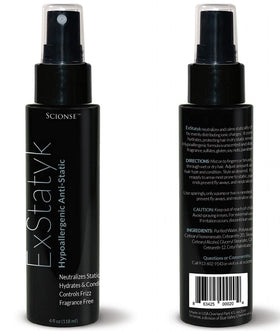 ExStatyk fragrance-free spray used on damp hair for static control.