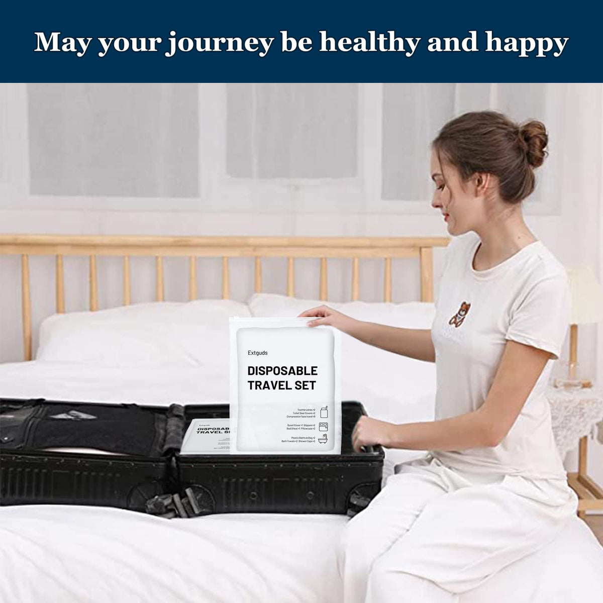 Extguds travel slippers, non-woven upper with cushioned EVA sole.