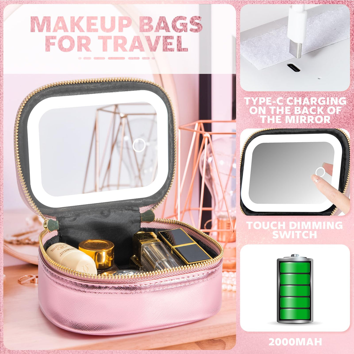 Detachable LED mirror from Extrei Gent bag for flexible makeup application.