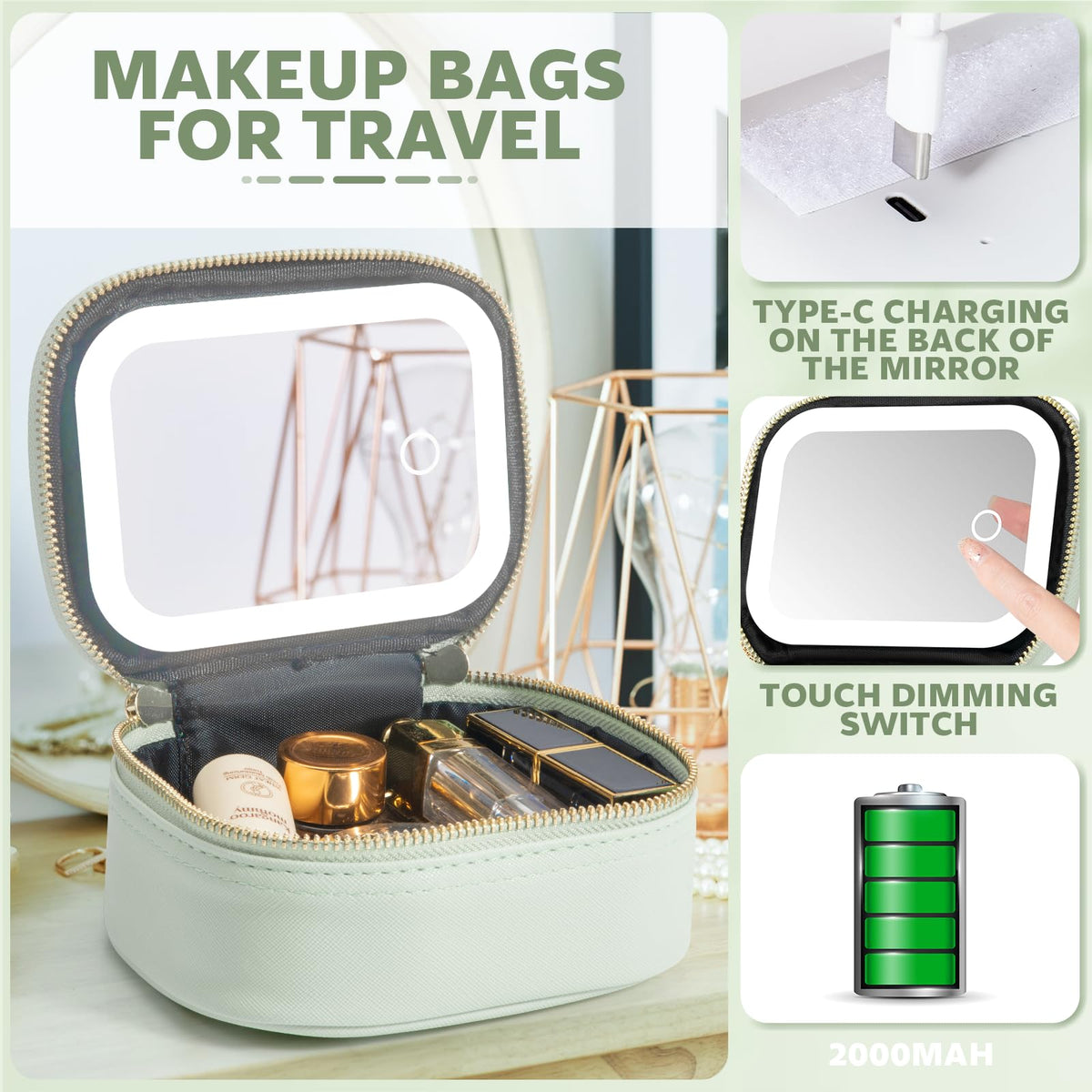 Interior layout of Extrei Gent bag shows tidy cosmetic organization.