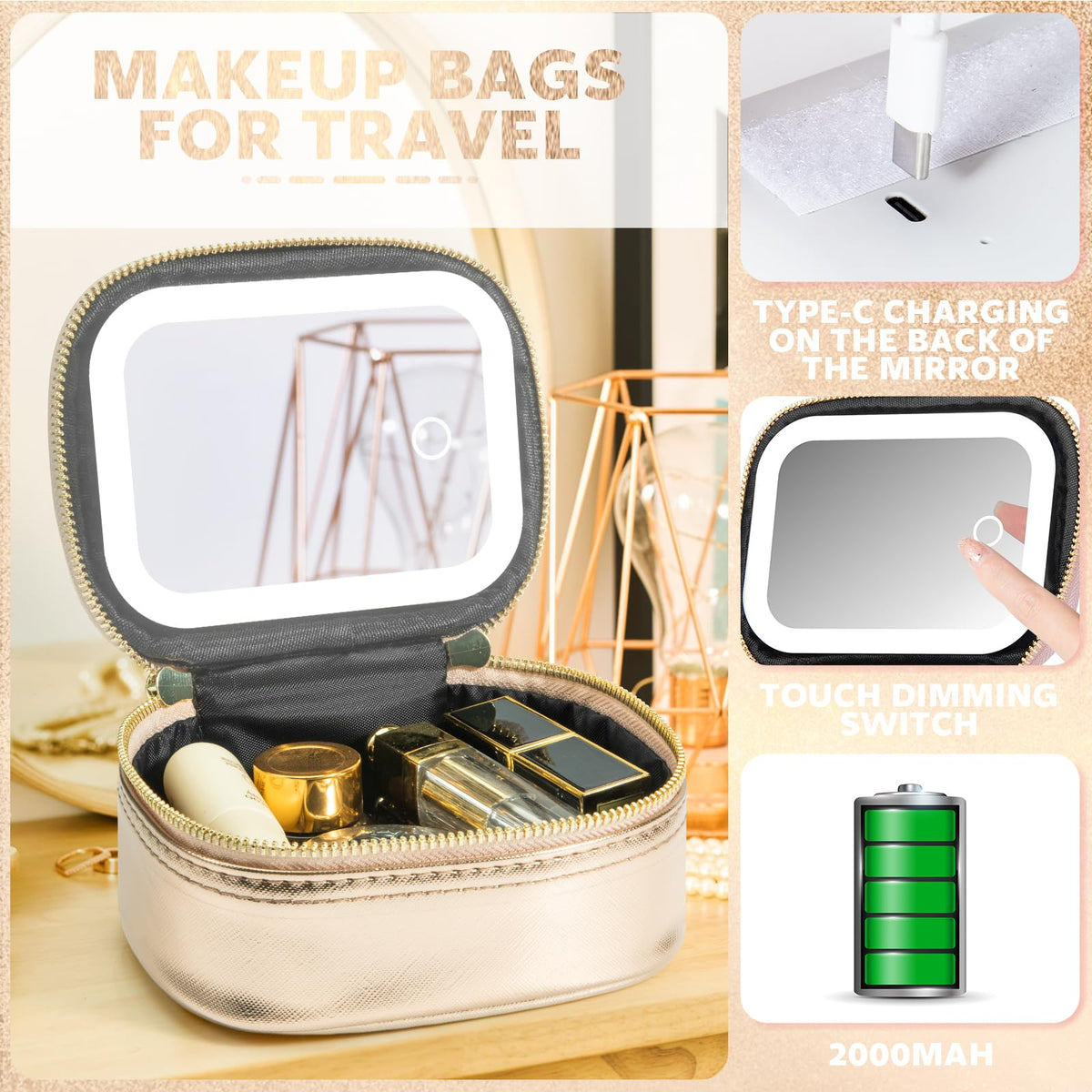 Waterproof PU leather exterior of Extrei Gent makeup bag resists spills while traveling