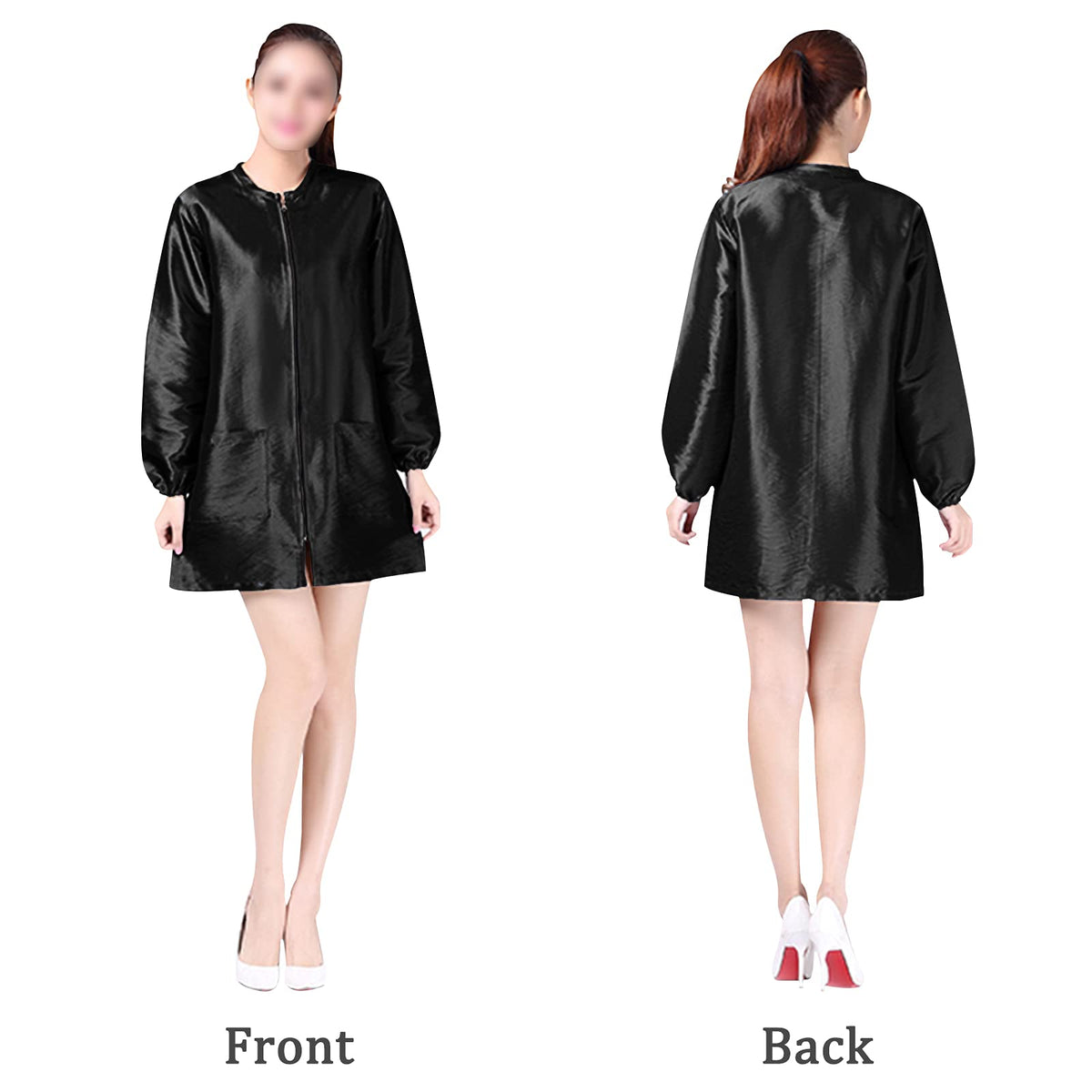 Exttlliy waterproof fabric smock demonstrates spill protection for busy days.