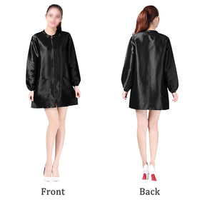Exttlliy waterproof fabric smock demonstrates spill protection for busy days.