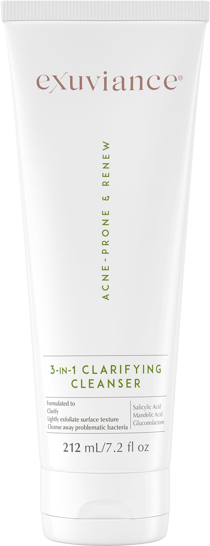 EXUVIANCE 3-in-1 Clarifying Cleanser bottle demonstrating oil control for acne-prone skin