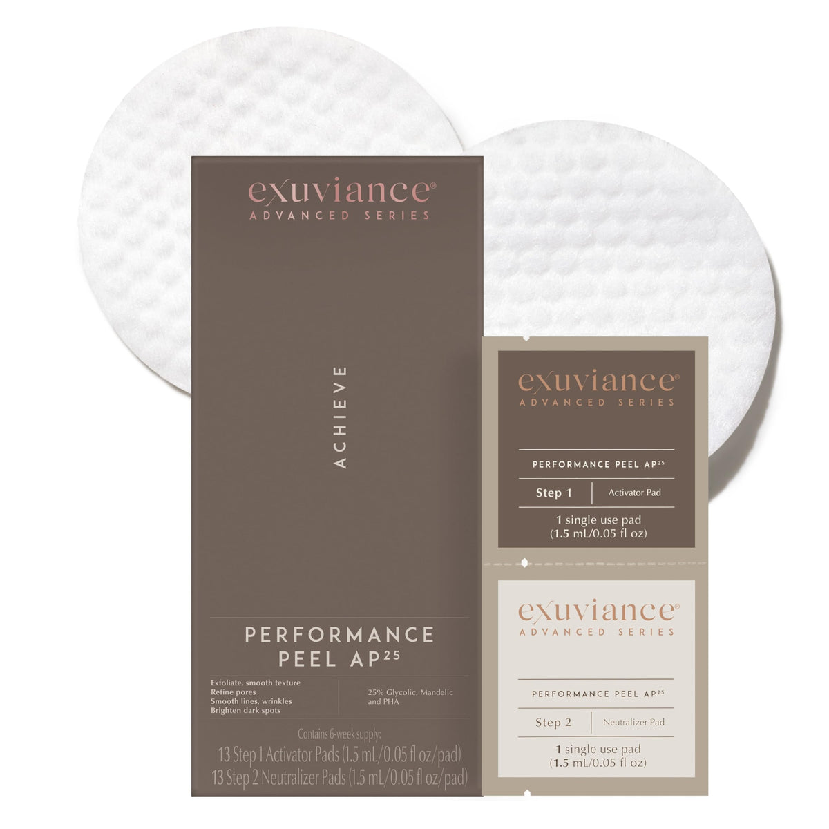 EXUVIANCE Performance Peel AP25 activator pad for at-home exfoliation.