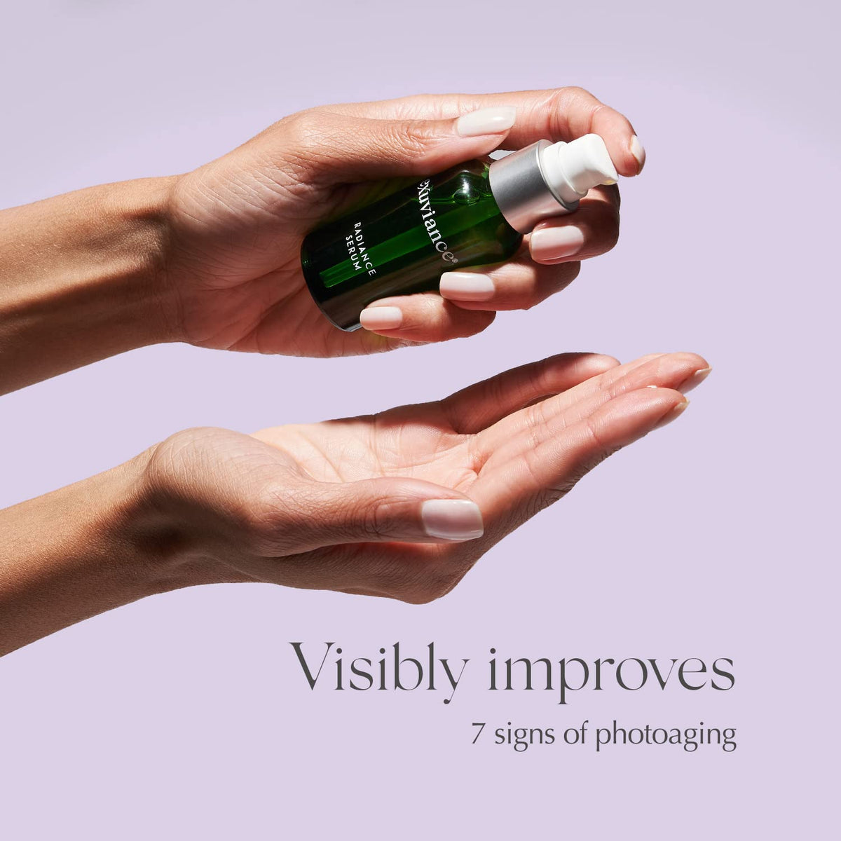 EXUVIANCE Radiance Serum texture closeup highlights lightweight, absorbent formula.