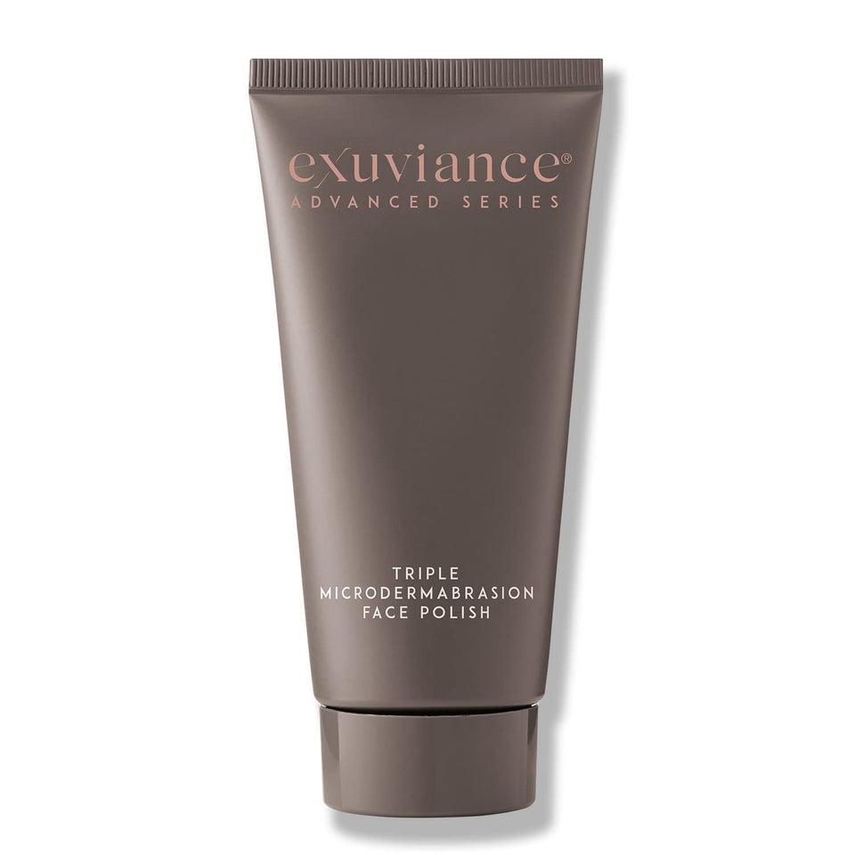 EXUVIANCE triple microdermabrasion polish bottle and crystals for smoother skin texture.