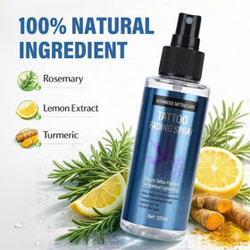 EXVITAMIN Tattoo Remover Spray bottle-close-up emphasizes soothing botanical ingredients.