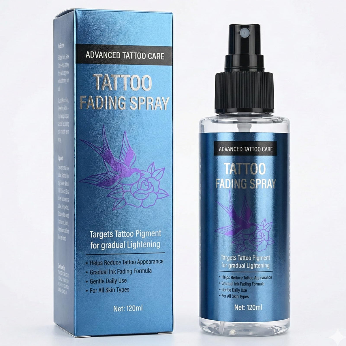 EXVITAMIN Tattoo Remover Spray bottle for easy at-home fading of tattoos.