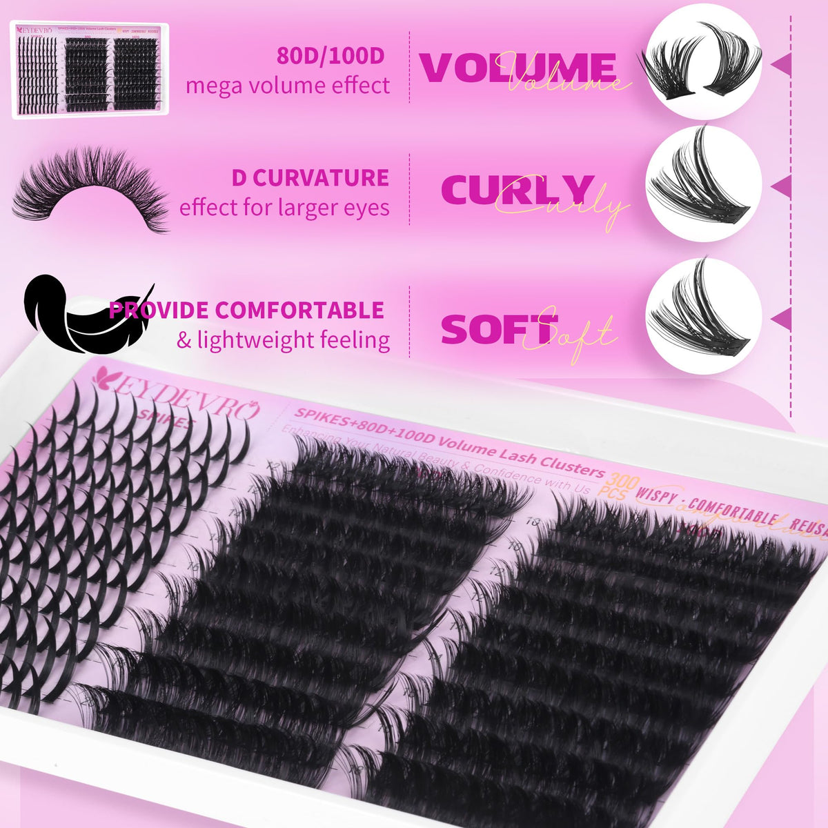 EYDEVRO 80D 100D high-density volume clusters create lush lashes.