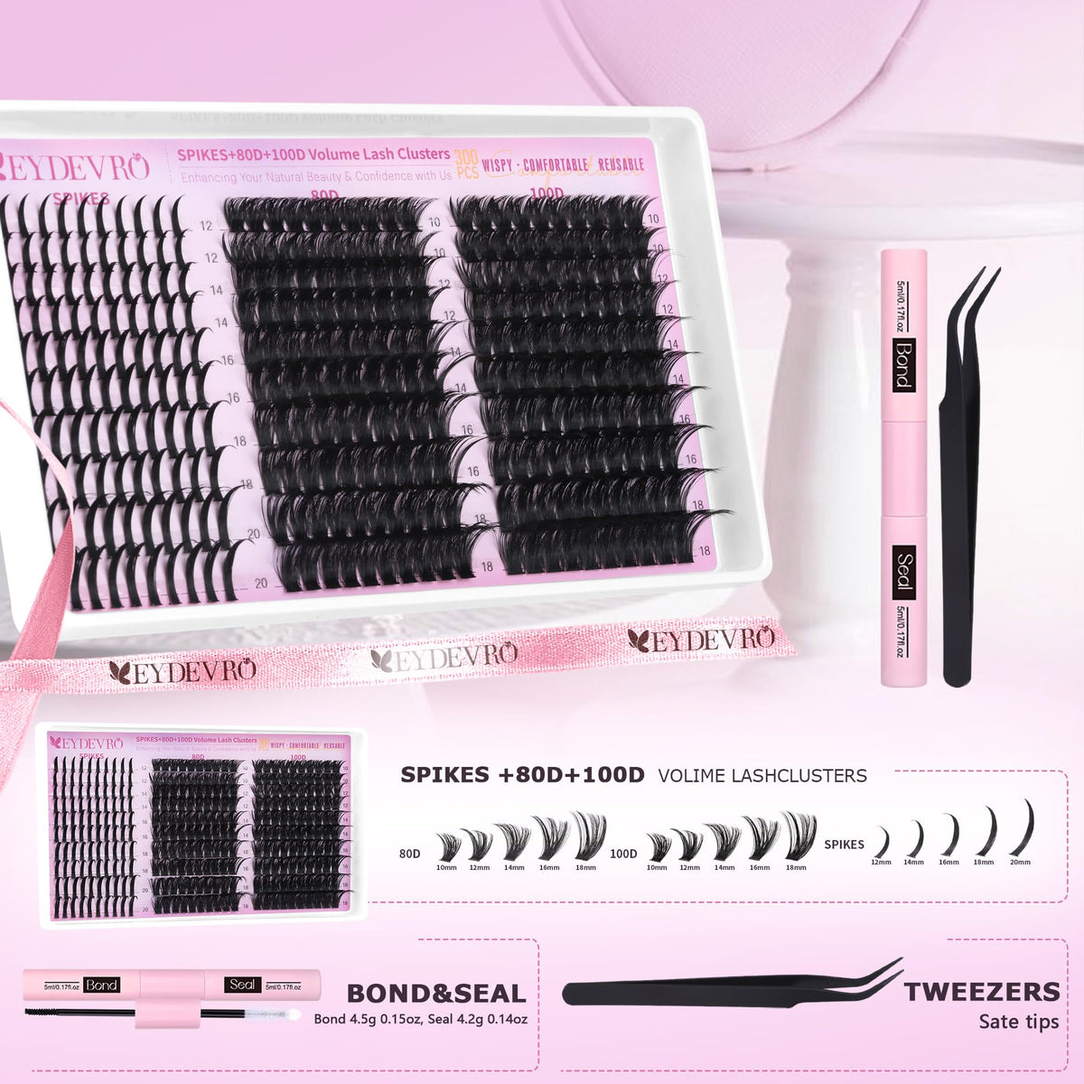 EYDEVRO lash tweezers and brushes enable precise cluster placement.