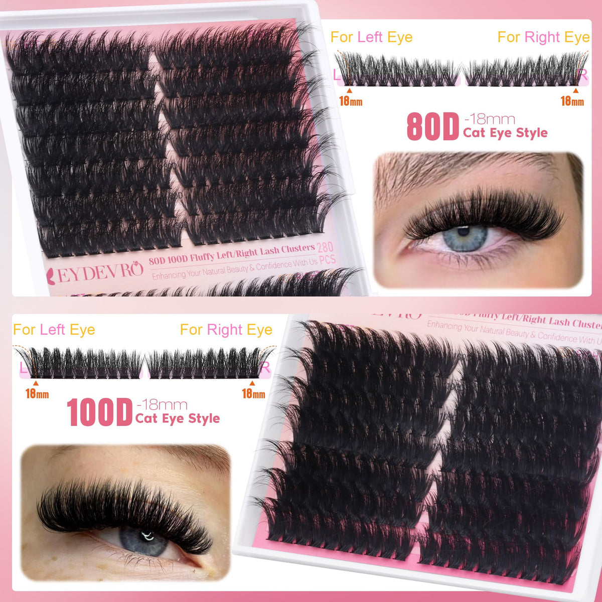 EYDEVRO left and right eye cluster lashes simplify application and save time