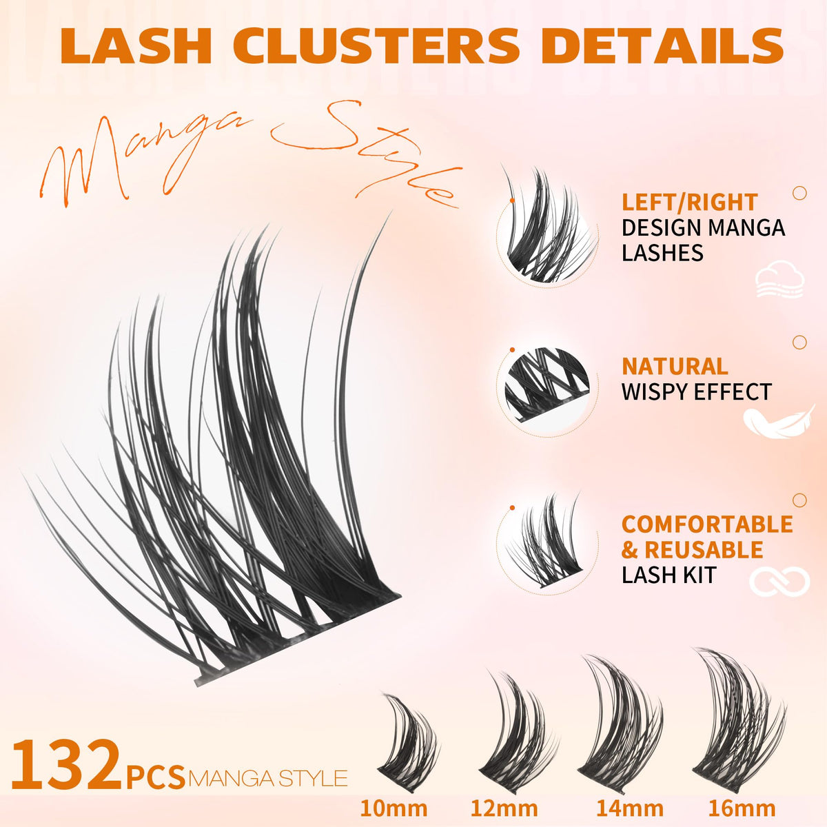 EYDEVRO Manga Lash Clusters Kit 10-16mm lengths for versatile styles