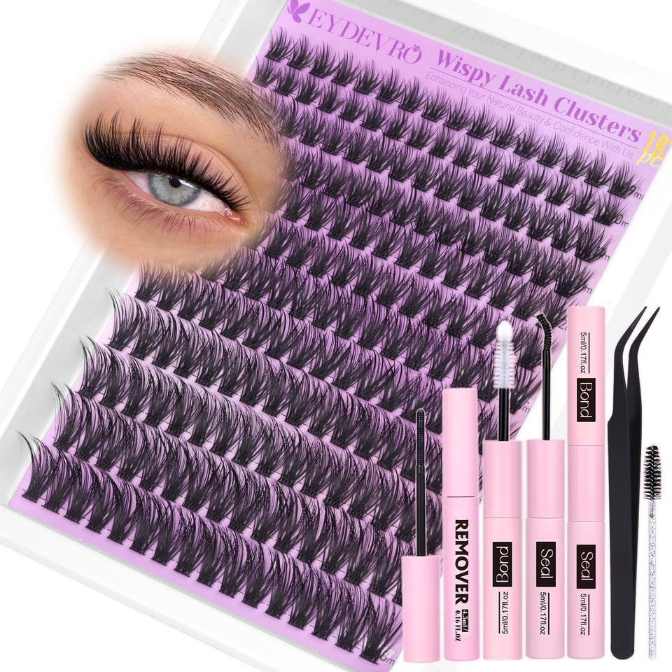 EYDEVRO wispy lash clusters kit packaging showcases beginner-friendly eyelash extension setup