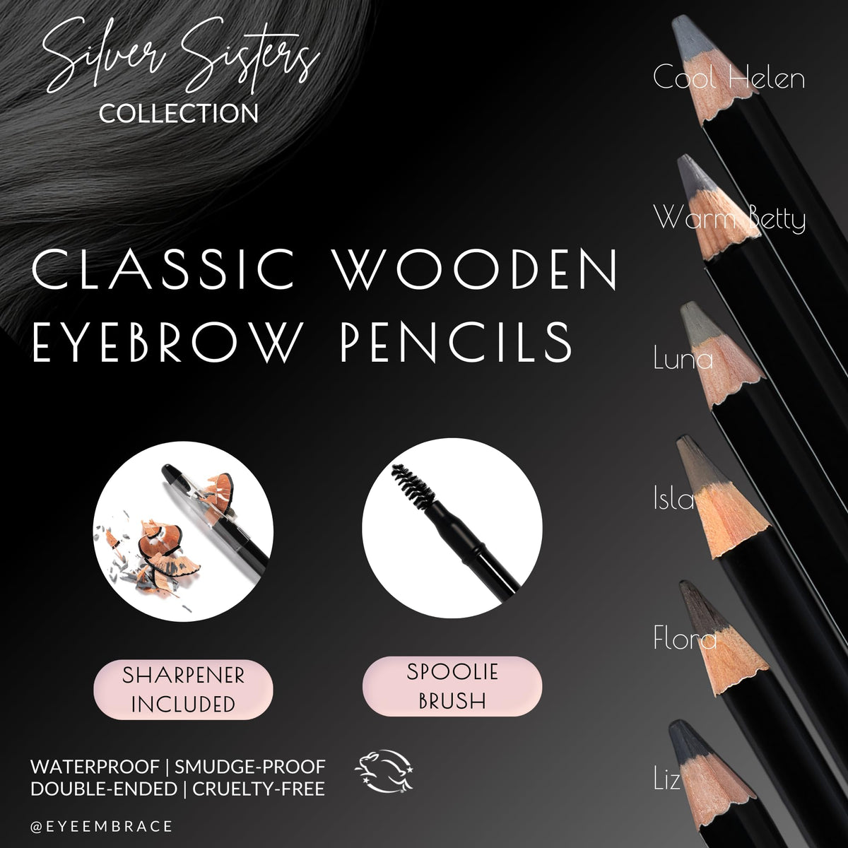 Eye Embrace Luna Classic double-ended brow pencil with spoolie for blending.