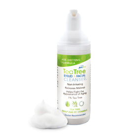 EyeEco age-defying tea tree cleanser bottle for eyelids and face, gentle cleanse.