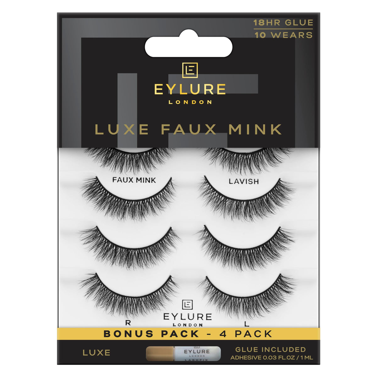 Eylure Luxe Faux Mink lashes close-up showing natural lift for daily glamour.