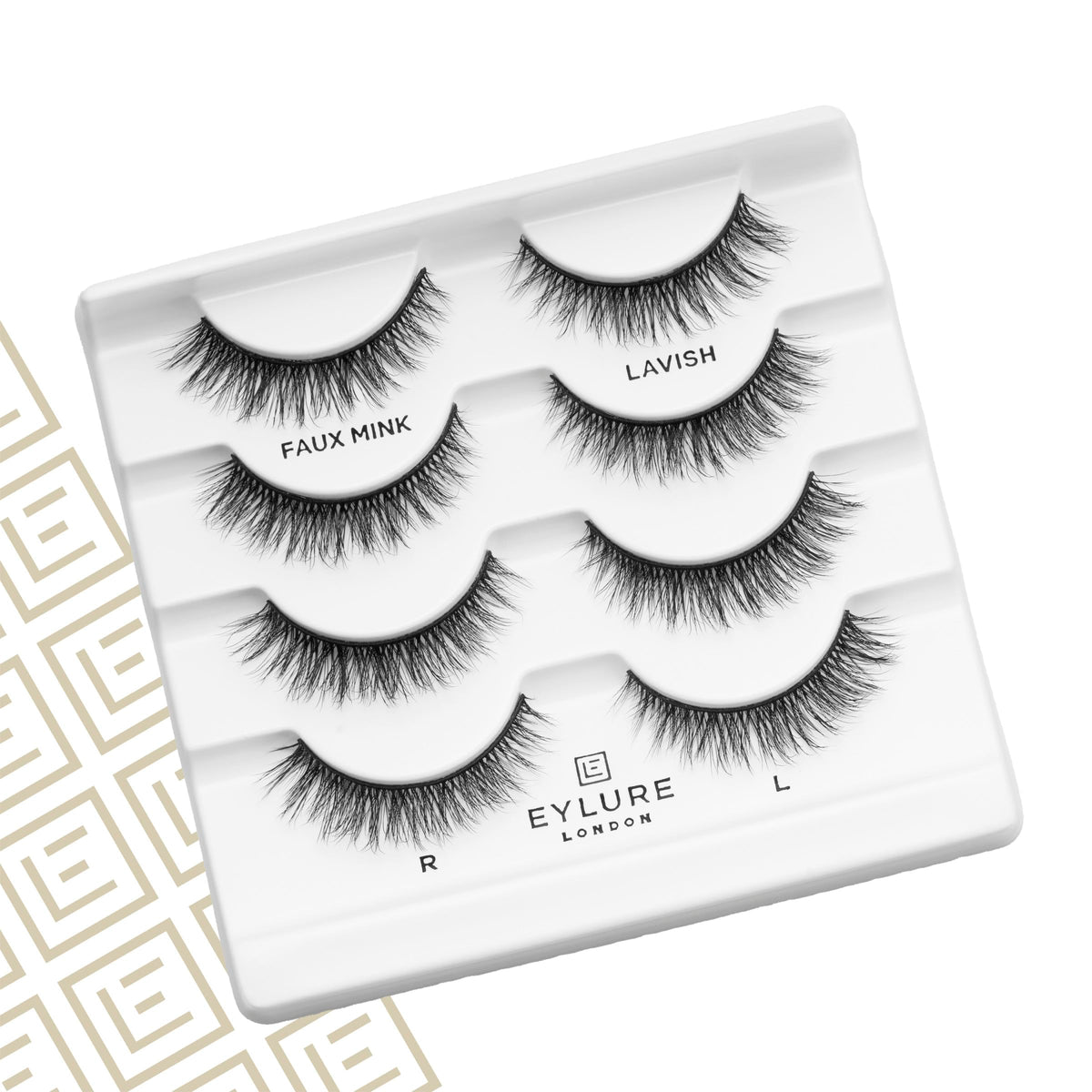 Eylure Luxe Faux Mink lashes worn on the eye with a natural, sleek silhouette.