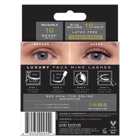 Eylure Luxe vegan and cruelty-free badge on the pack for an ethical choice.