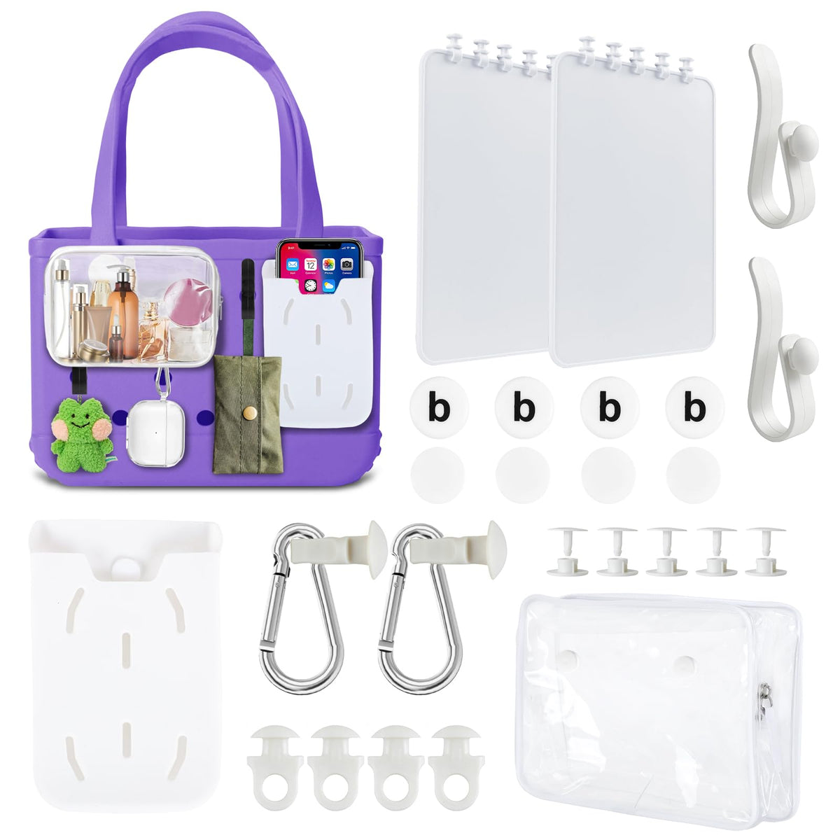 EYNDYN clear insert bag showing contents, helps you stay organized at the beach