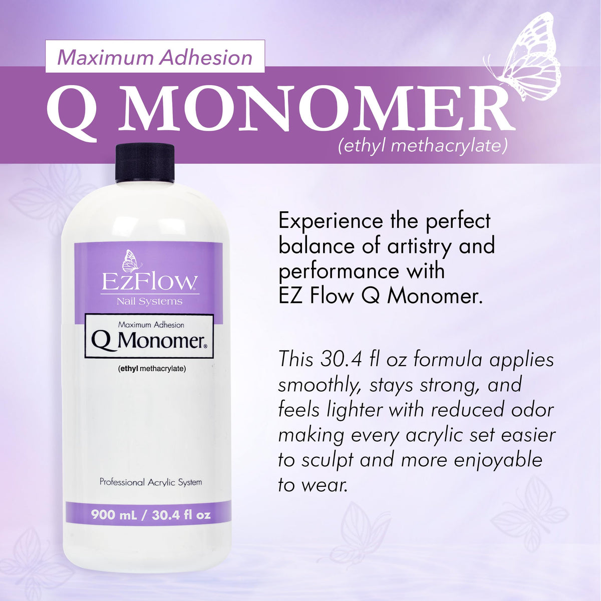 EzFlow Q Monomer bottle label design highlights proven quality