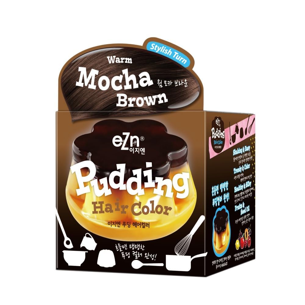eZn pudding hair dye warm mocha bottle demonstrates rich color for sensitive scalps