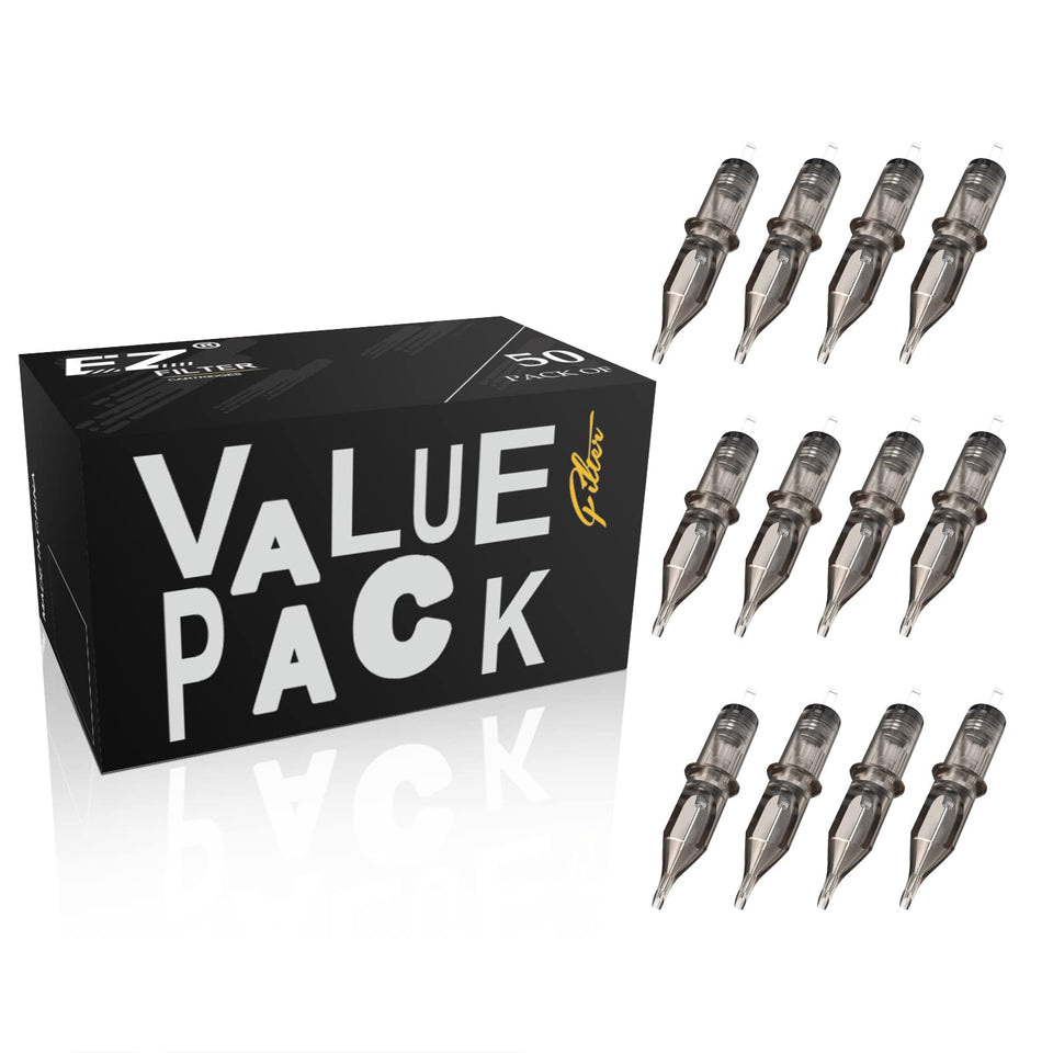 EZTAT2 50-pcs tattoo cartridge needles pack with mixed sizes for versatile lining and shading.