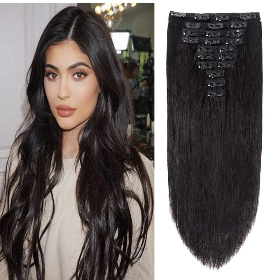FAAAL clip-in extensions full head view showing 22 clips for added volume