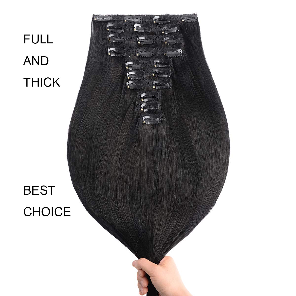 FAAAL double-weft clip-in hair close-up shows consistent thickness from top to ends.