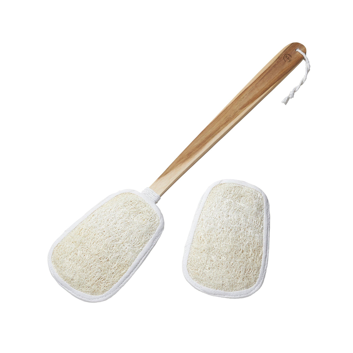FAAY 17-inch teak-handle back scrubber for deep back exfoliation.