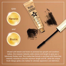 Fab Brows Fab Superstar Mascara on lashes for extended length and defined curl