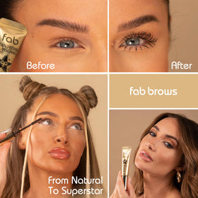 Fab Brows Fab Superstar Mascara swatch demonstrating water-resistant hold on lashes