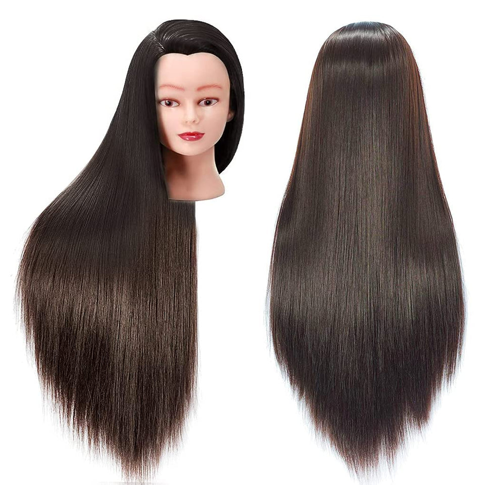 FABA mannequin head with brown hair for training and practice hairstyles.