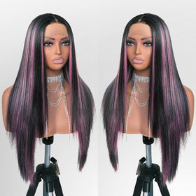 FABÉLLE 26-inch pink highlight straight wig ideal for daily wear.