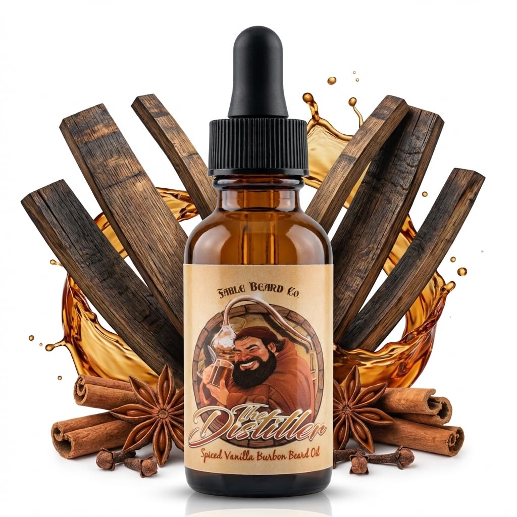 Fable Beard Co The Distiller bottle shows mulled spices for bold scent