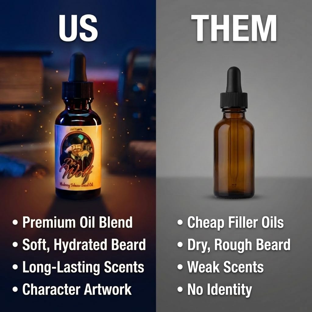 USA-made badge with Dr. Wolf beard oil branding