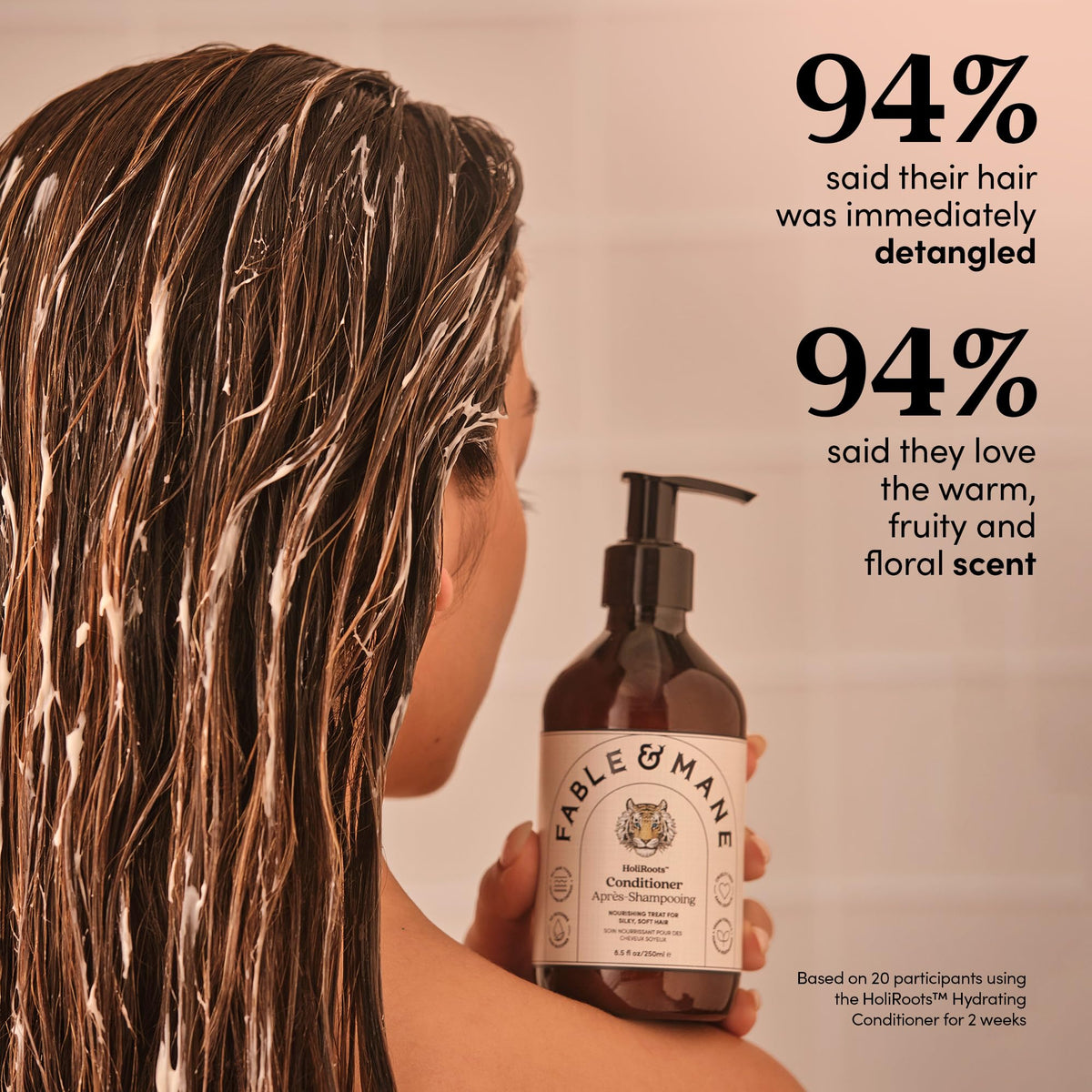 Coconut oil swirl in Fable & Mane conditioner promoting hydration.