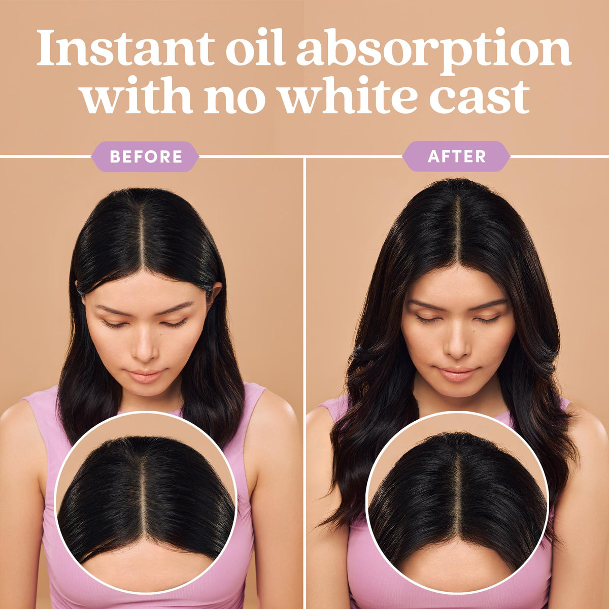 Applying Fable & Mane Root Refresh to roots for quick oil absorption and lift.