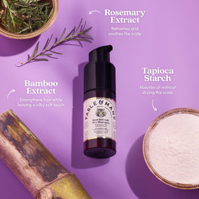 No white residue shown on dark hair after Root Refresh application.