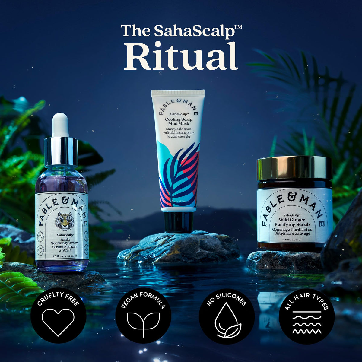 Fable & Mane luxurious scent with ginger, jasmine, and sandalwood enhances shower rituals.