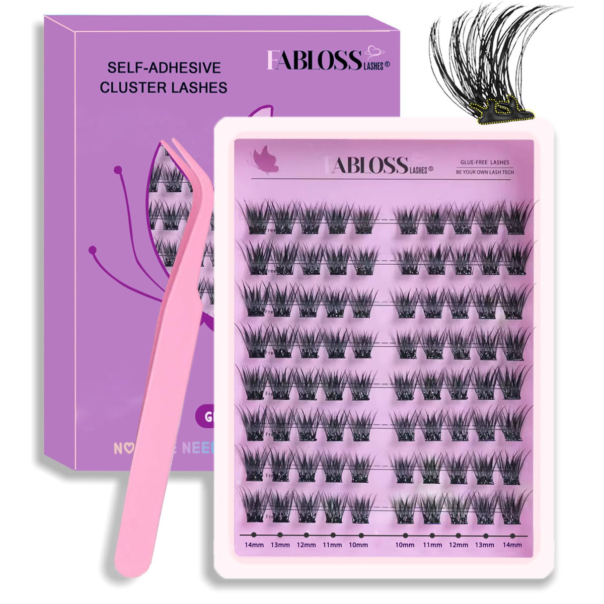 Fablosslashes natural self-adhesive eyelash close-up showing seamless root adhesion