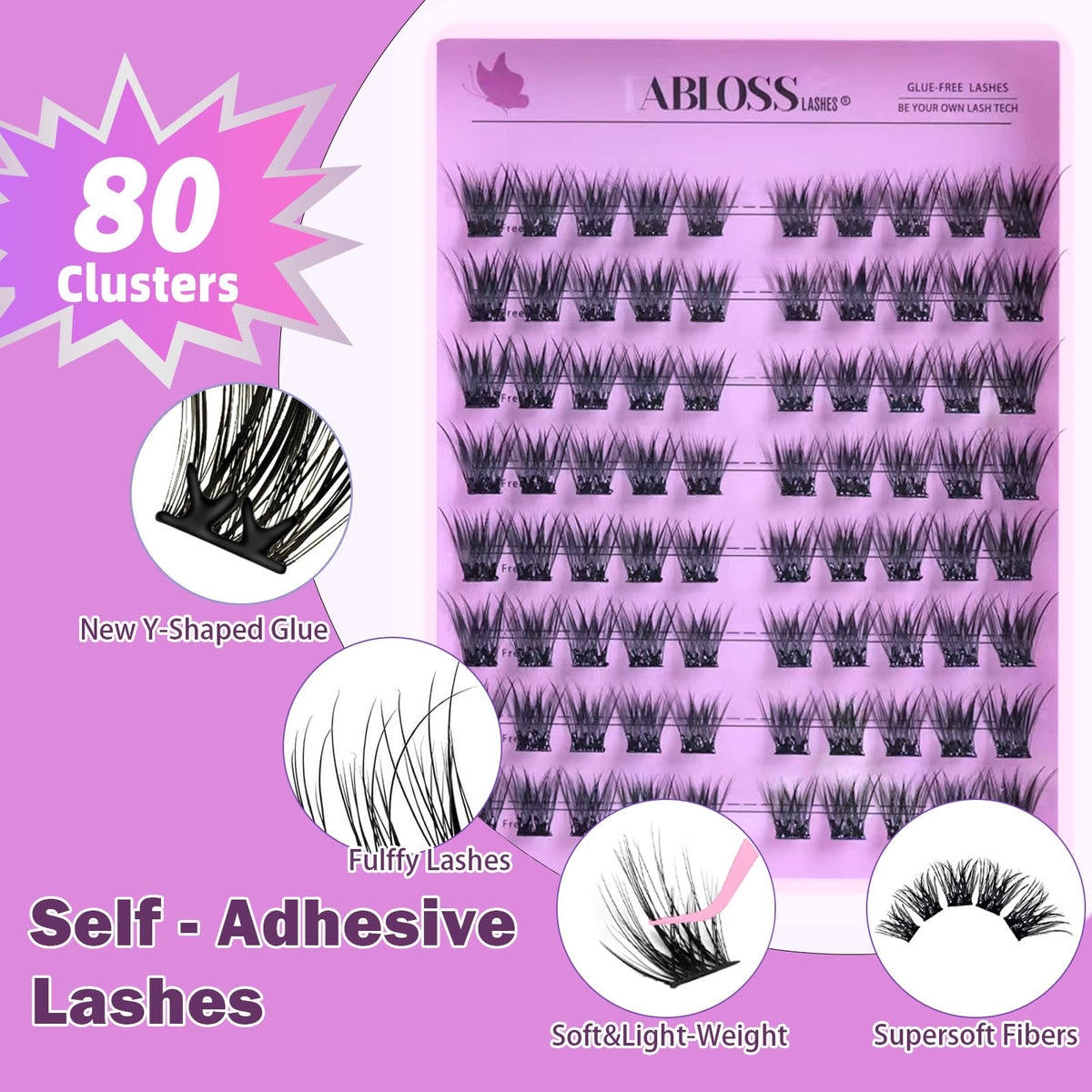 Fablosslashes pre-glued lash clusters display for quick 3-second stick