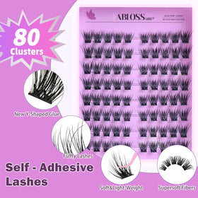 Fablosslashes pre-glued lash clusters display for quick 3-second stick