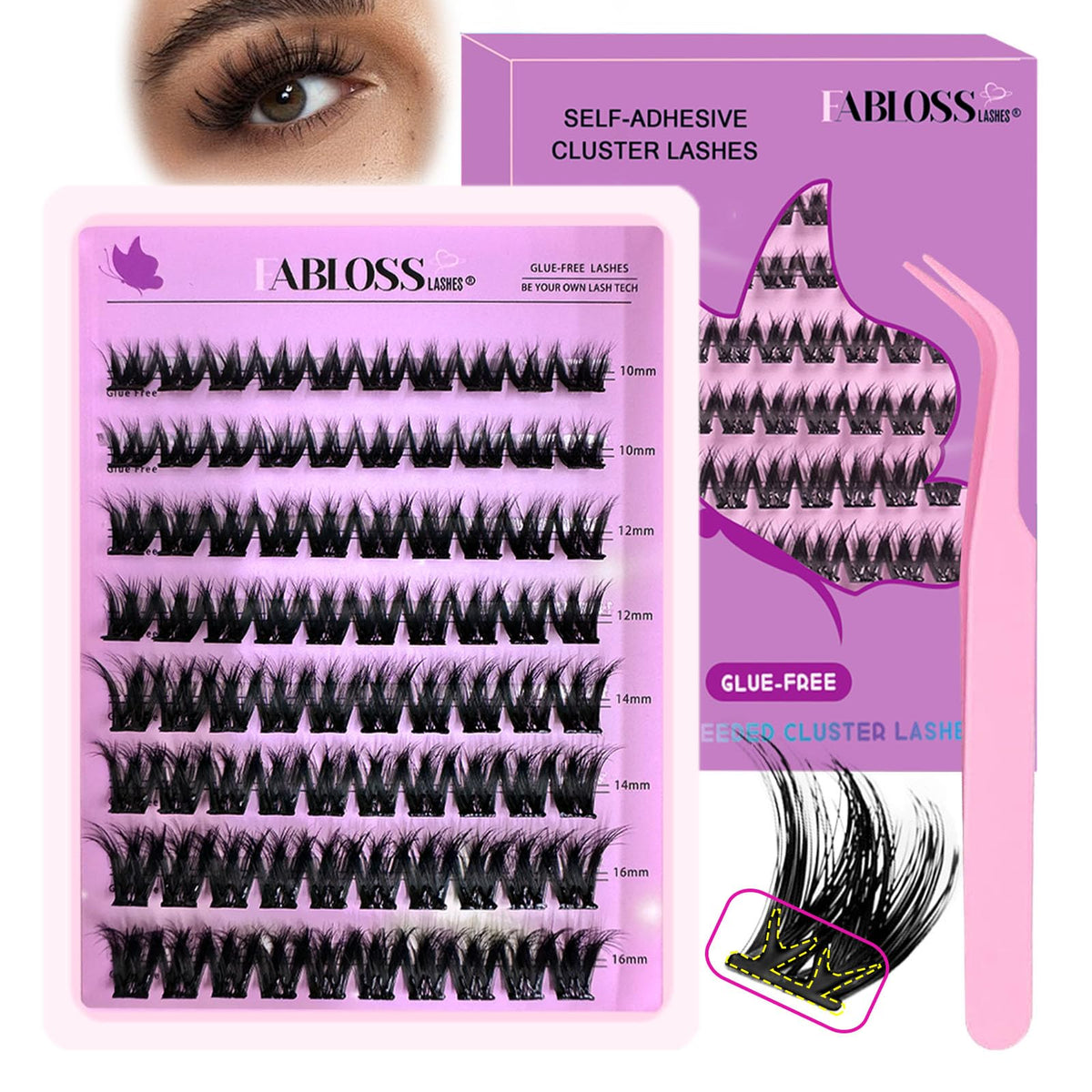 Fablosslashes self-adhesive clusters deliver quick, full lashes without glue