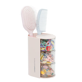 FABROK 3-layer hair accessories organizer in pink keeps hair ties neatly organized on your vanity.